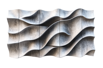 Modern gray wave panel wall installation design on transparent background