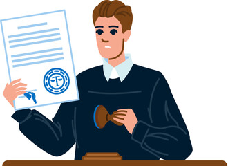 Notary public stamping document certifying authenticity and legality