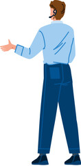 Call center operator wearing headset assisting customer