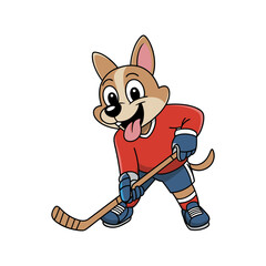 Cartoon Dog Playing Hockey Vector Illustration on White Background