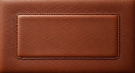 Fine brown leather background with stitched rectangular panel showing texture and subtle variations in color and detail