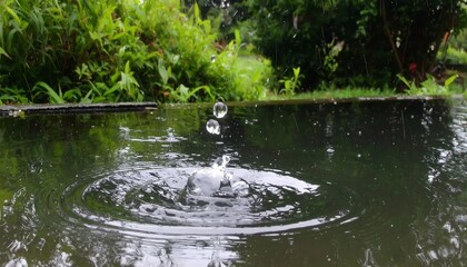 Naklejka premium Raindrops on still water