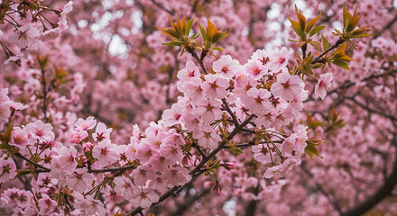 Fototapeta premium Pink Cherry Blossoms in Full Bloom, Spring Flowers
