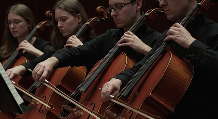 Close-up of Cello Players During a Classical Music Performance