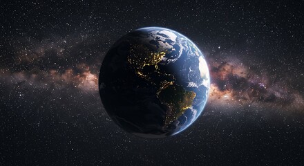 Naklejka premium Cosmic Earth: A 3D Render of Nightlights