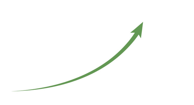Green upward arrow symbolizing growth, progress, and success on a clean white backdrop