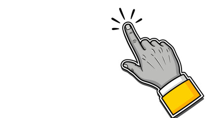 Cartoon illustration of a hand with a finger pointing and touching something.