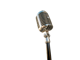 Fototapeta premium Vintage Microphone Closeup of a Classic Retro Microphone on White Background isolated on transparent background