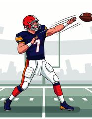 Dynamic illustration of an American football player in action, skillfully throwing the ball on the field during a game, showcasing athletic prowess and precision