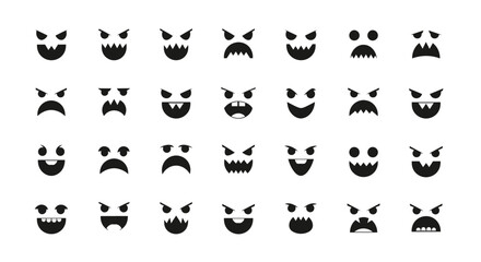 Naklejka premium Collection of spooky monster faces for Halloween designs and graphic elements.