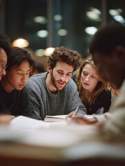 Diverse group studying together, immersed in books and notes. Teamwork, learning, and collaboration concept. Perfect for education, business, or community themes.