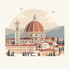 Stylized Illustration of Florence's Duomo and Tower