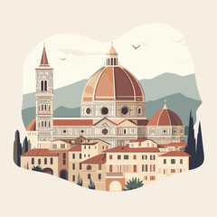 Stylized Illustration of Florence's Duomo and Tower