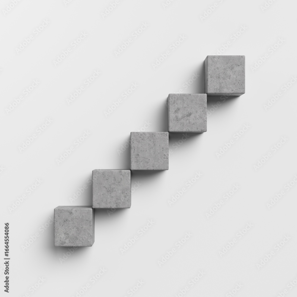 Poster minimalist concrete cubes staircase mock up on white background with copy space for modern design an