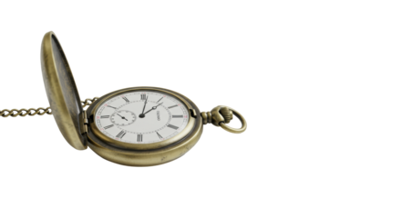 High-quality antique brass pocket watch, open, intricate mechanism visible, on pristine transparent studio background with negative space, perfectly lit, symbolizing strategic time management