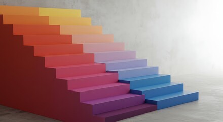 Staircase with a vibrant gradient of colors from red to blue