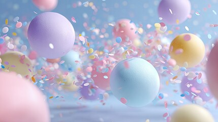 Pastel spheres and confetti in soft focus