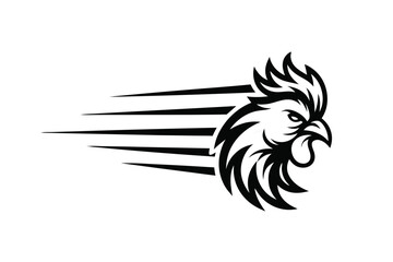 Obraz premium Black Rooster Head on White Background Minimalist Style