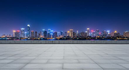 Obraz premium Night City Skyline: Concrete Canvas