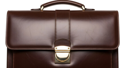 Elegant Brown Leather Briefcase with Gold Accents, Isolated on White