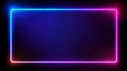 Vibrant neon rectangle frame with a gradient of blue, purple, and pink hues against a dark backdrop.