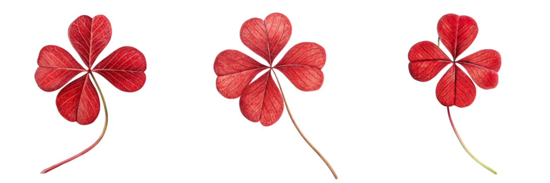 Set of Red Four Leaf Clover isolated on a transparent background - Powered by Adobe