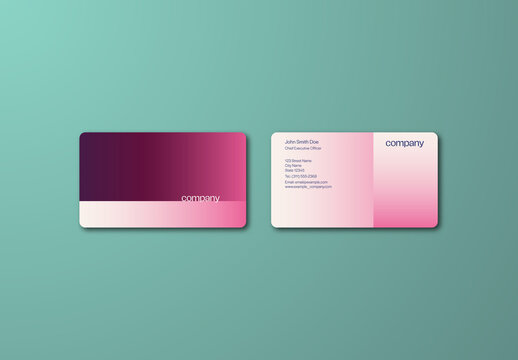 Pink and Purple Color Gradient Split Background Elegant Rounded Business Card Template with Die Cut