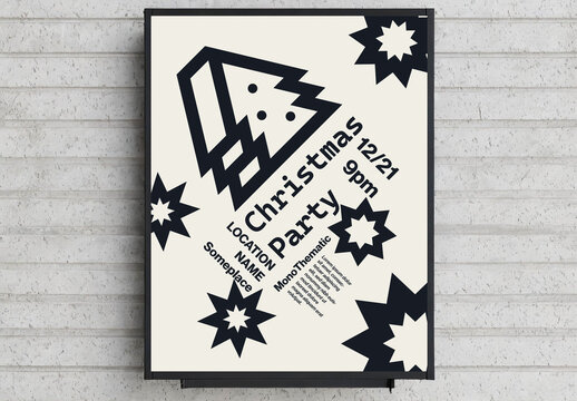 Abstract Black and White Monothematic Christmas Party Poster Template