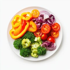 Colorful chopped vegetables on a white plate