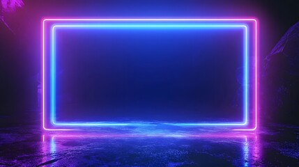 Vibrant neon light rectangle frame against a dark, textured background creates a striking visual effect.