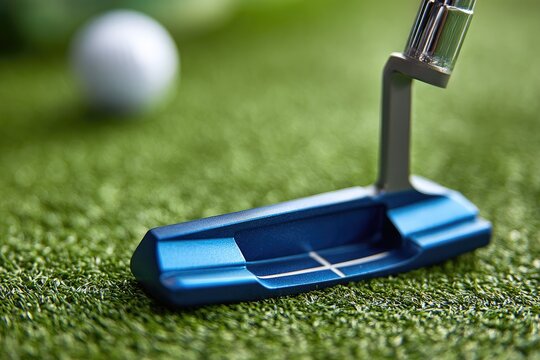 Close-up golf putter on green (1)