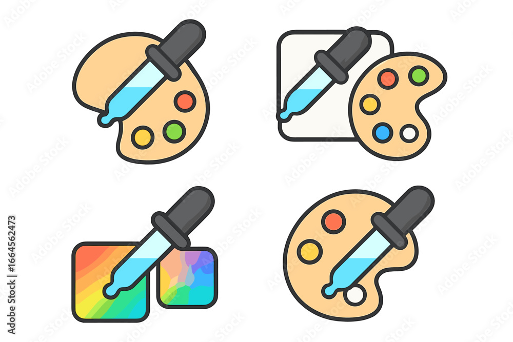 Poster pipette and palette icon set. color picker tool for graphic design. eyedropper signs selecting color