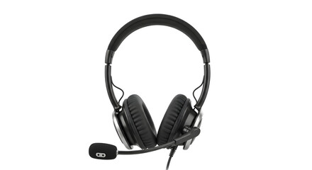 Fototapeta premium Black Over-Ear Headphones with Microphone Isolated on White Background, Office Equipment