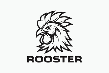 Monochrome Rooster Head with Farmyard Text on White