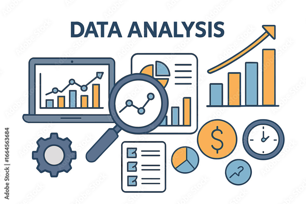 Poster data analysis tools and metrics for business strategy. vector illustration of analytics dashboards, 