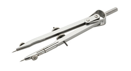 Detailed Isolated Stainless Steel Compass for Geometry and Drafting, Office Equipment