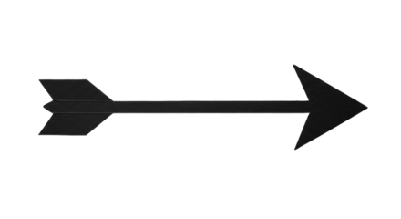 A meticulously hand-crafted matte black arrow with organic edges, flat lay on a pristine transparent surface with ample negative space, concept of clear direction and progress.