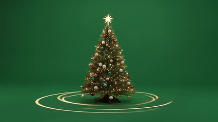Festive Christmas Tree A Lush Green Backdrop with Golden Swirls - Powered by Adobe