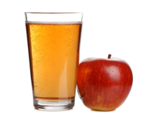 Amber beverage bubbly glass red apple isolated on a transparent background