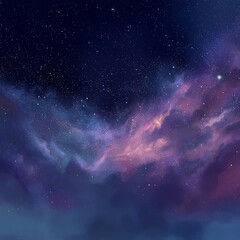 Obraz premium Starry night sky with vibrant purple, blue, and pink nebulous clouds.