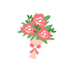 Vector Red Rose Bouquet with Ribbon Decoration for Wedding and Romantic Celebration