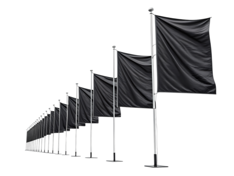 Row of Black Flags Minimalist Symbolic Representation isolated on transparent background