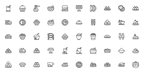Hindu Food icon set. Indian cuisine vector illustrations. Includes Lassi, Laddu, Biryani, Samosa, Naan, Curry, Gulab Jamun, and more. Editable stroke.