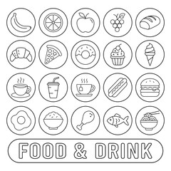 Minimalist Food & Drink Thin Line Icon Set – Vector Outline Illustration