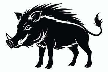 Boar Bold Black Silhouette, Sharp Tusks, Wild Animal on White