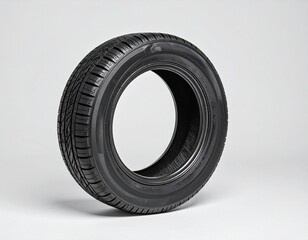 High resolution realistic photo of a car tire isolated on pure white background, detailed rubber texture, clean studio product photography.