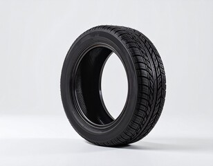 High resolution realistic photo of a car tire isolated on pure white background, detailed rubber texture, clean studio product photography.