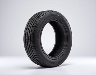 High resolution realistic photo of a car tire isolated on pure white background, detailed rubber texture, clean studio product photography.
