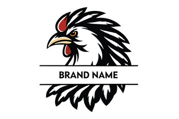 Black Rooster Crest Vector, Poultry Bird Logo Mascot, White Background