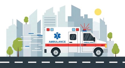 Fototapeta premium An ambulance speeding through a city street.